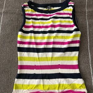 Sleeveless Anne Taylor Striped Knit Tank Top - Pink, Black, White, Yellow
